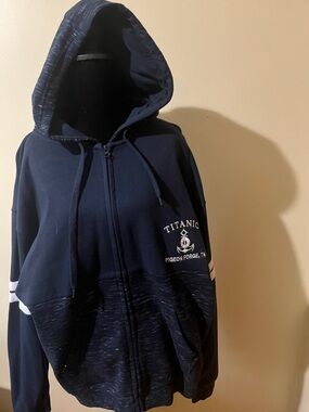 Source Unknown Navy Blue Zip-Up Hoodie Jacket with Nautical Crest